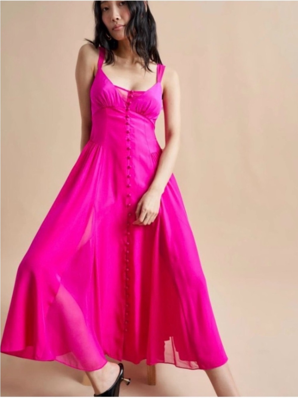 La Ligne Fuchsia Button-Front Maxi Dress